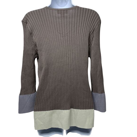 St. John Womens size Large Brown Wool Blend Ribbed Color Block Sweater Pullover - Picture 6 of 13
